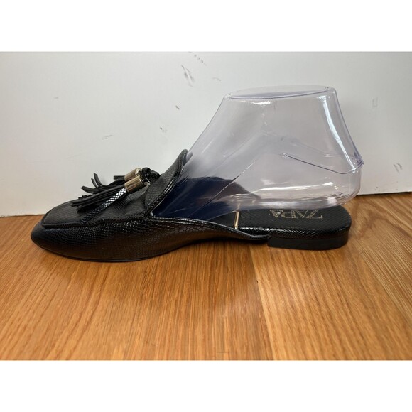 Zara Shoes Womens Size 8.5 Black Tassel Mule Loafers Slip On Snakeskin - Picture 4 of 8